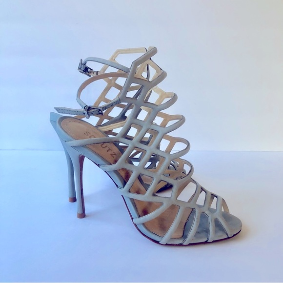 SCHUTZ JULIANA DRESS SANDAL JEANS BLUE CAGED STILETTO PUMP SIZE 6.5B LIGHT BLUE - Picture 1 of 12